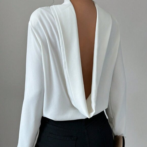 Elegant womens Long Sleeve Fitted Blouse white - Picture 1 of 7